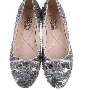 Salvatore Ferragamo Ballet Flats with Silver sequins and antique gold leather!